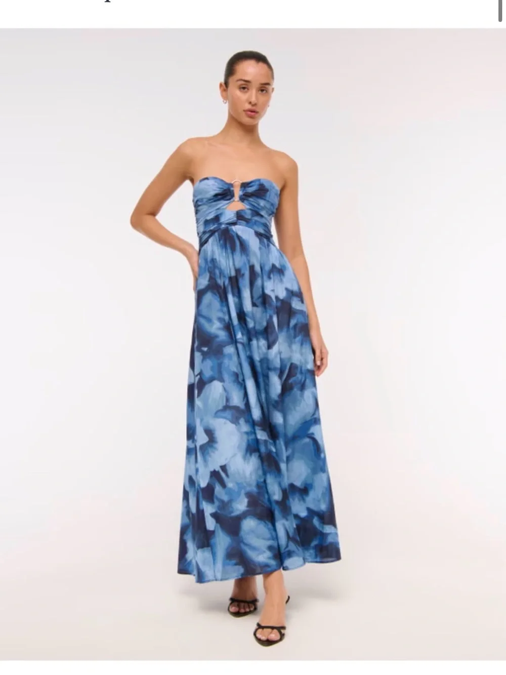 Strapless Blue Floral Maxi Dress
